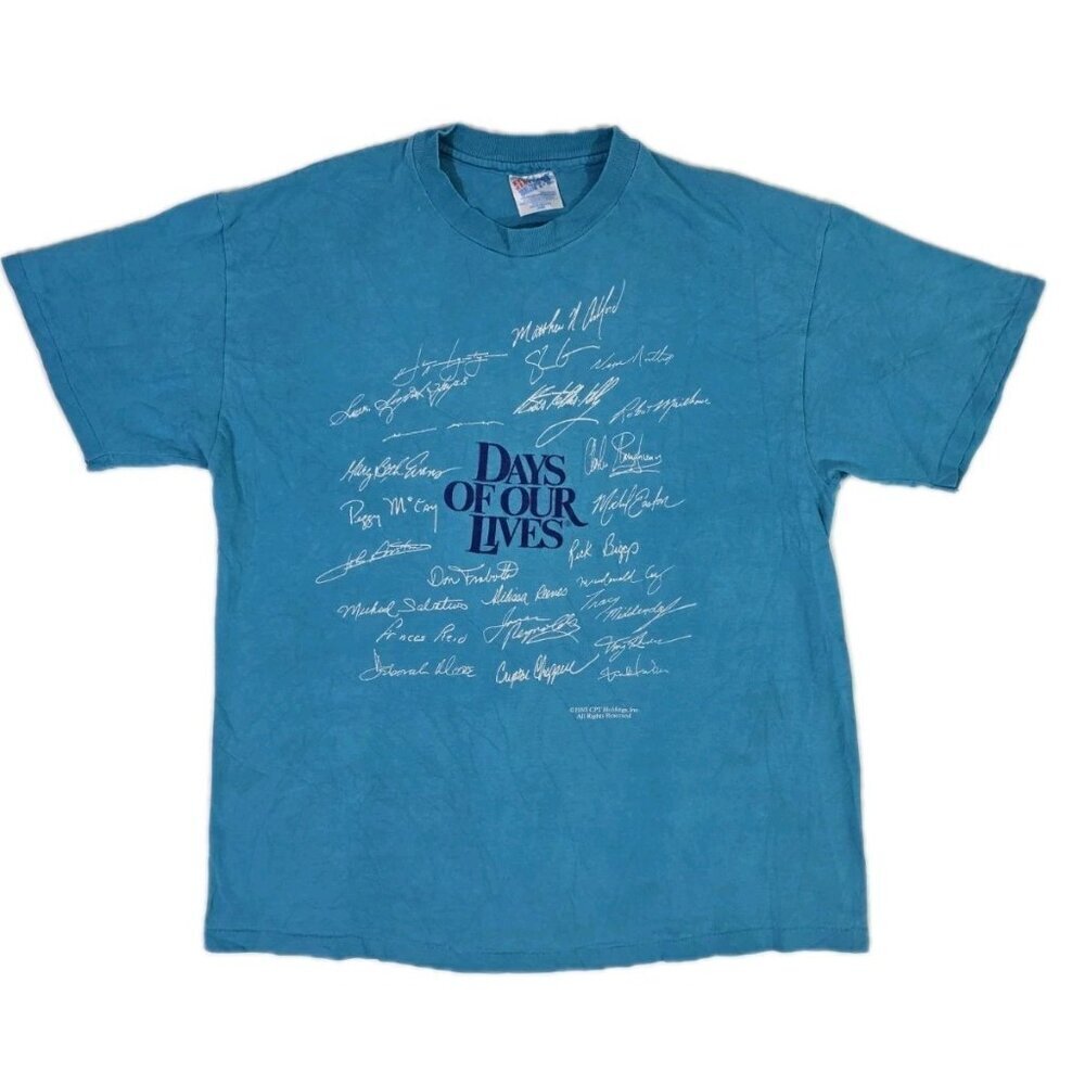 VTG 1993 Days of Our Lives Cast Signatures (Screen Printed) Blue T-Shirt Adult L